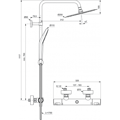 Ideal Standard dušo komplektas su termostatiniu maišytuvu Ceratherm T50 2