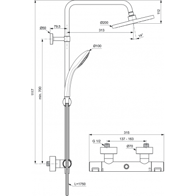 Ideal Standard dušo komplektas su termostatiniu maišytuvu Ceratherm T25 2