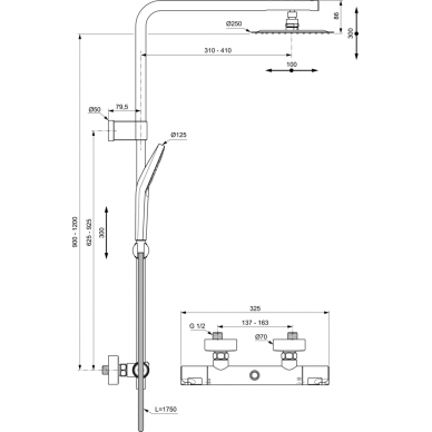 Ideal Standard dušo komplektas su termostatiniu maišytuvu Ceratherm T50 2