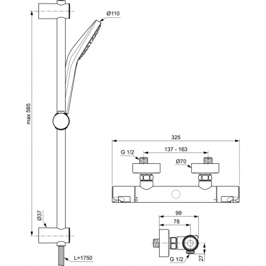 Ideal Standard dušo komplektas su termostatiniu maišytuvu Ceratherm T50 2