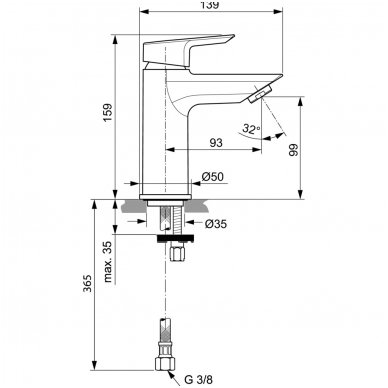 Ideal Standard maišytuvas praustuvui Tesi A6559AA 2