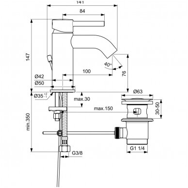 Ideal Standard maišytuvas praustuvui Ceraline 2