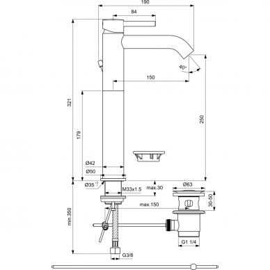 Ideal Standard maišytuvas praustuvui Ceraline 2