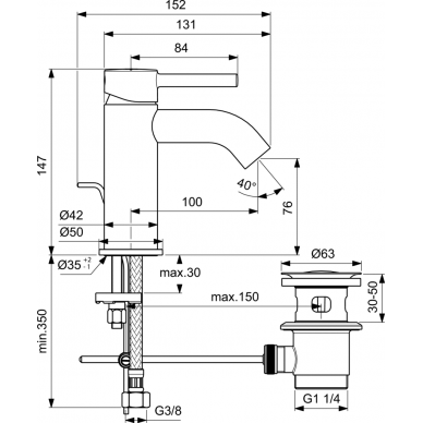 Ideal Standard maišytuvas praustuvui Ceraline 2