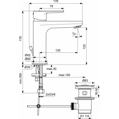 Ideal Standard maišytuvas praustuvui Ceraline 2