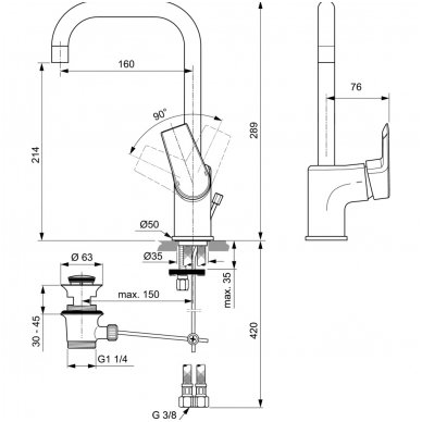 Ideal Standard maišytuvas praustuvui Tesi A6571AA 2