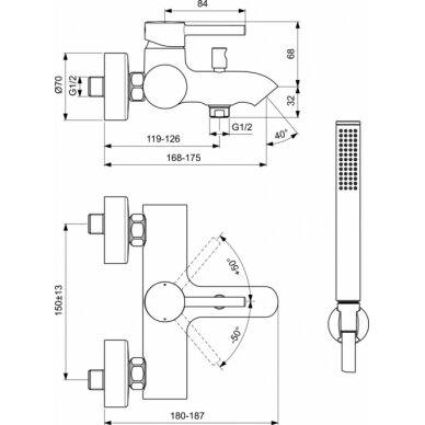 Ideal Standard maišytuvas voniai su dušeliu Ceraline 2