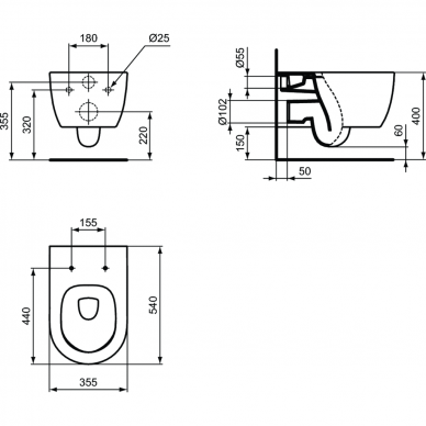 Ideal Standard pakabinamas WC Blend Curve AquaBlade 2