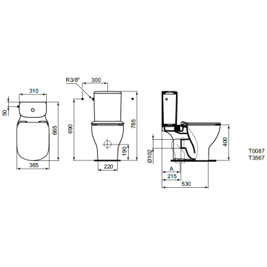 Ideal Standard pastatomas WC Tesi (AquaBlade®) T008701+T356701 2