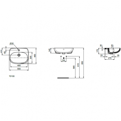 Ideal Standard dalinai įleidžiamas praustuvas 550x450 Tesi T010001 2