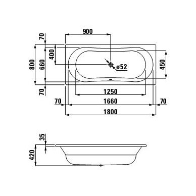 Laufen stačiakampė vonia 1800x800 Thallium 225090 2