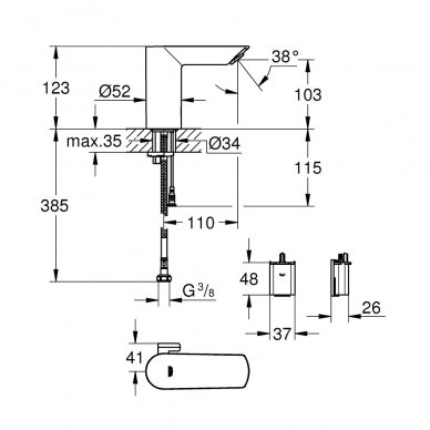 Grohe sensorinis maišytuvas praustuvui Bau Cosmopolitan E 2