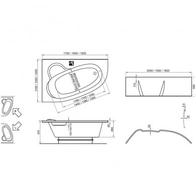 Ravak asimetrinė vonia Asymmetric 1500x1000 2