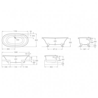 Roca laisvai pastatoma vonia Newcast 1700x850 3