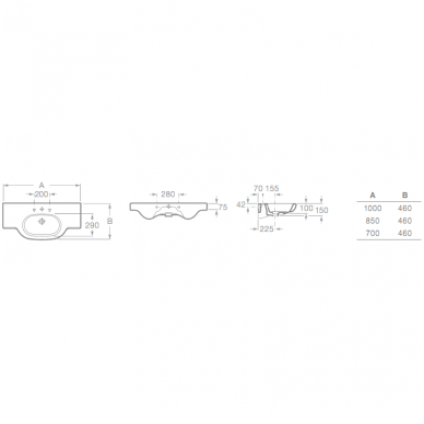 Roca praustuvas Meridian 1000x460 A32724B000 2