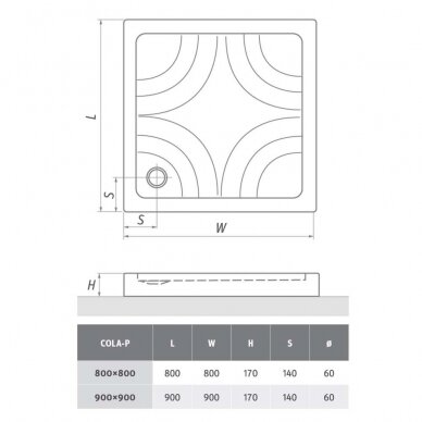 Roth kvadratinis dušo padėklas Cola-P 900x900 4