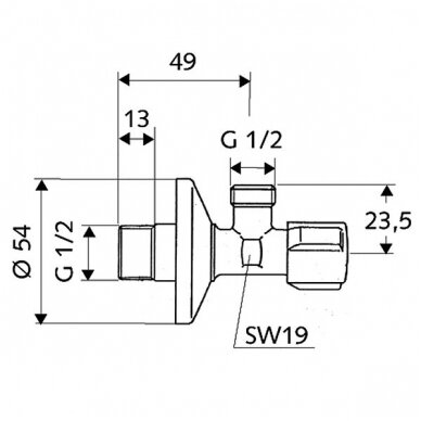 Schell kampinis ventilis 1/2" x 1/2" Comfort 2