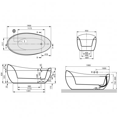 Villeroy&Boch laisvai pastatoma vonia Aveo 1900x950 UBQ 194 AVE 9PDV-01 3