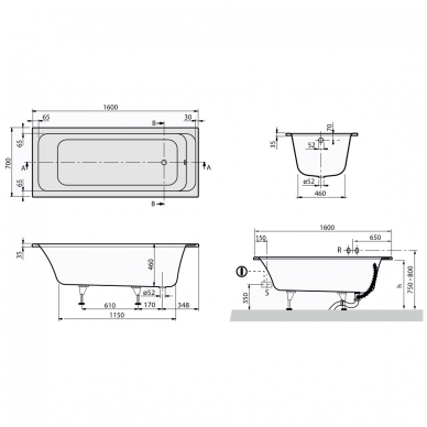 Villeroy&Boch vonia Omnia Architectura Solo 1600x700 UBA 167 ARA 2V-01 2