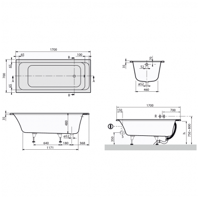 Villeroy&Boch vonia Omnia Architectura Solo 1700x700 UBA 177 ARA 2V-01 2