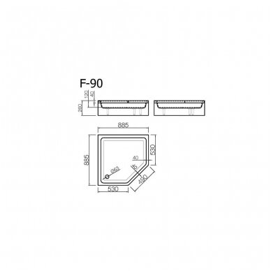 Vispool kampinis dušo padėklas F-90 2
