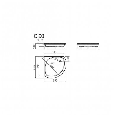 Vispool pusapvalis dušo padėklas C-90 2