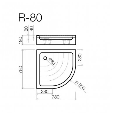 Vispool pusapvalis dušo padėklas R-80 3